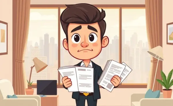 A realtor examining multiple insurance policies in an office setting.