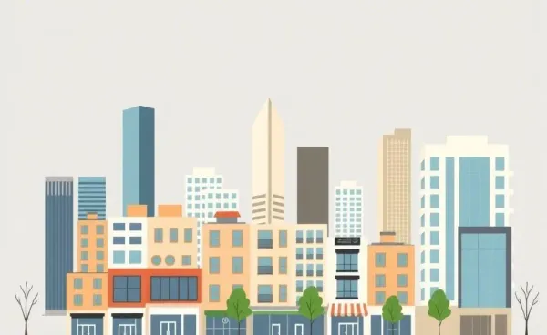 Illustration of a cityscape with real estate properties