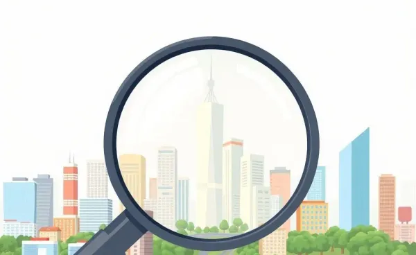 A magnifying glass over a cityscape representing clarity in real estate investing