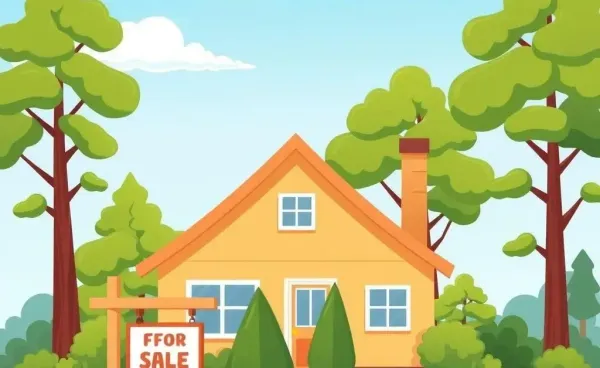 Cartoon illustration of a home for sale