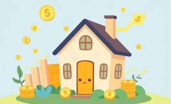 Cartoon-style image of a house with investment elements