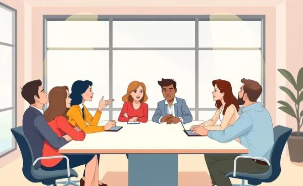 Cartoon image of people negotiating a house purchase