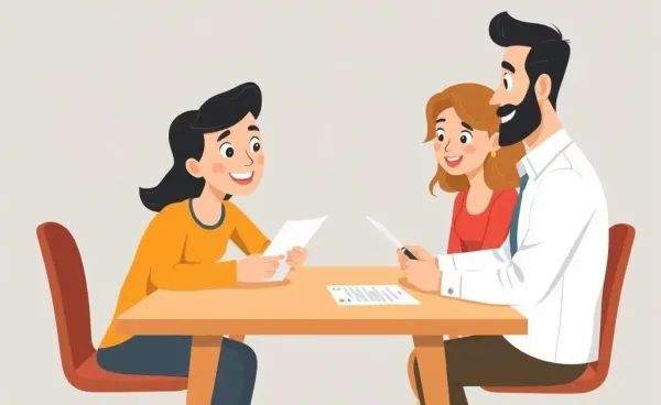 Couple discussing a contract with a realtor at a table