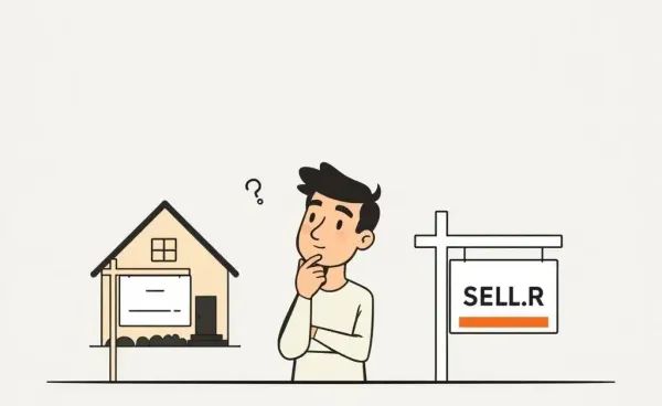 A person deciding between a house and a realtor sign