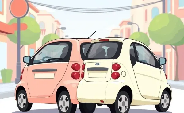 Cartoon illustration of a minor rear-end car accident