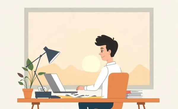 Person managing finances after a breakup at a desk with a new dawn