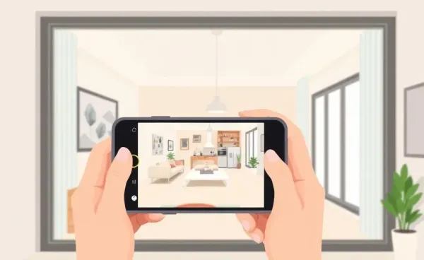 Person recording a video of a flat during a viewing