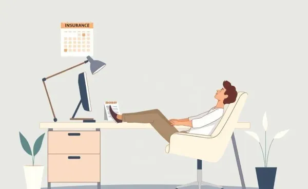 A person relaxed at a desk with a calendar and insurance documents