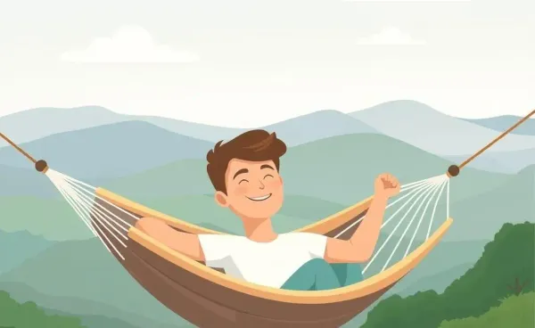 Person relaxing in a hammock in a quiet landscape