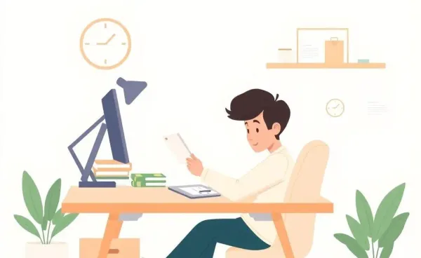 A cartoon-style image of a person planning finances with a notebook and calculator.