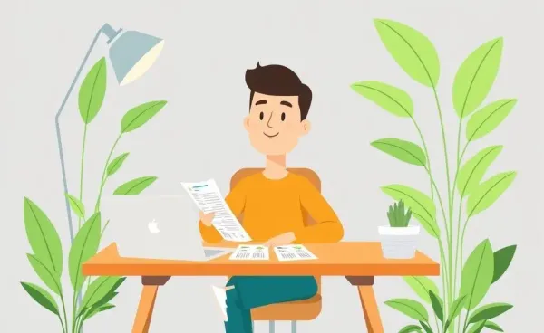 A relaxed person planning their finances at a desk.
