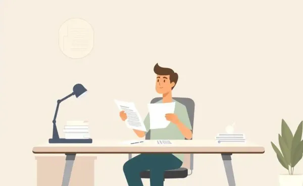 A calm person organizing medical bills at a desk