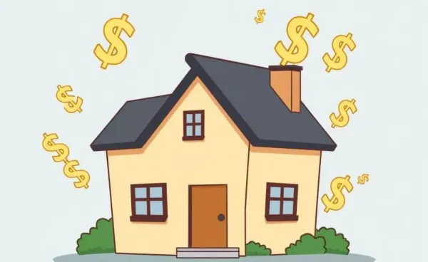 Illustration of a house with dollar signs to symbolize remortgage and borrowing