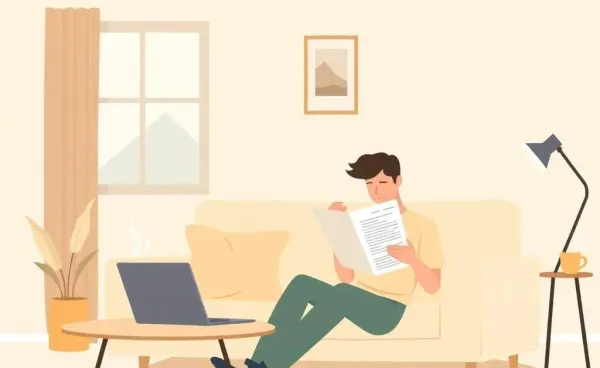A person contemplating remortgaging while looking at papers in a cozy living room