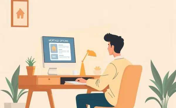 A person researching mortgage options on a computer at home