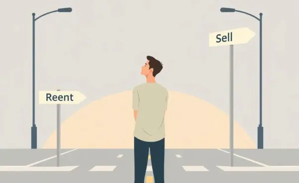 Person at a crossroads deciding between renting or selling