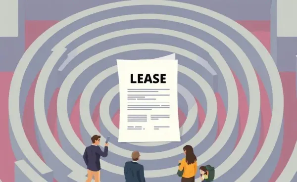 A cartoon-style maze with a lease document in the center.