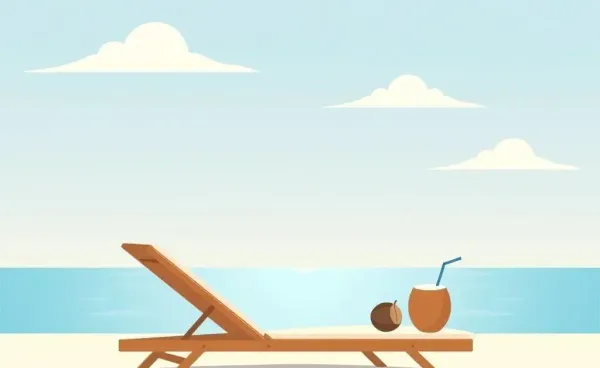 A minimalistic cartoon of a serene beach scene representing retirement