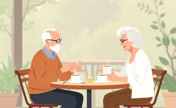 A couple calmly planning their retirement finances over coffee