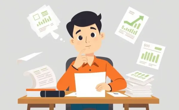 Person contemplating financial documents regarding retirement funds