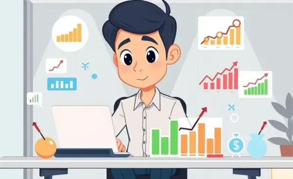 A person in their 30s reviewing investment options with growth charts on a desk.