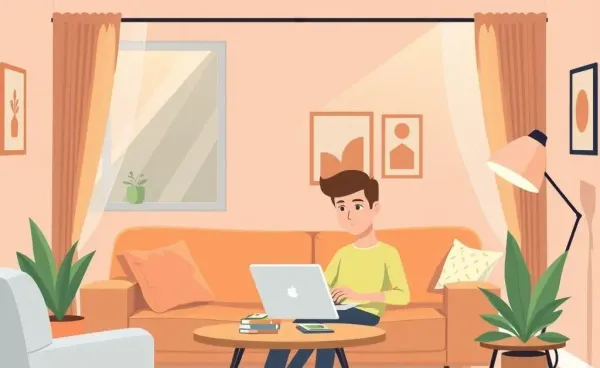 Person planning retirement finances on a laptop in a cozy living room