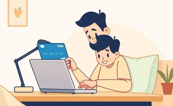 A person at a desk reviewing credit card rewards