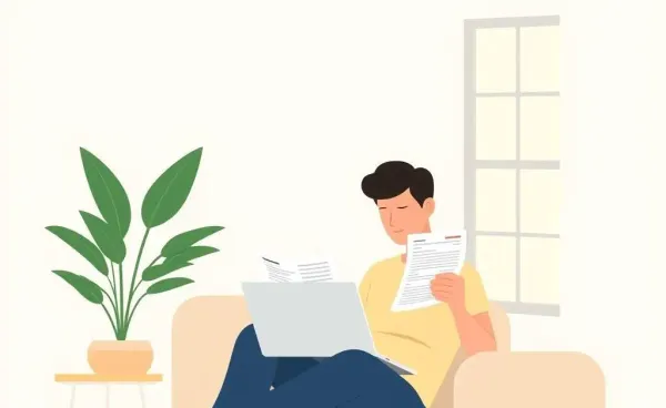 Person reviewing credit report in a cozy room.