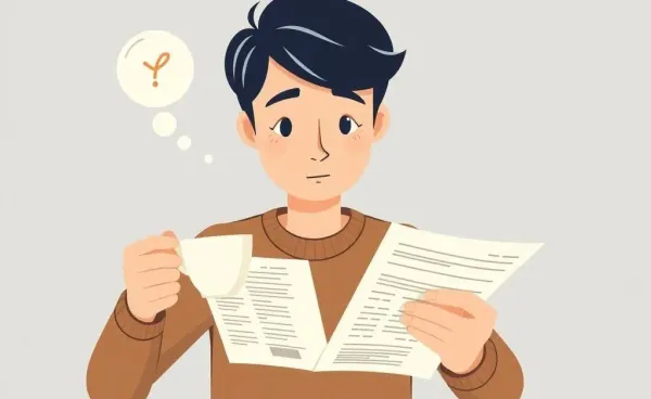 Cartoon-style image of a person reviewing financial documents over tea.