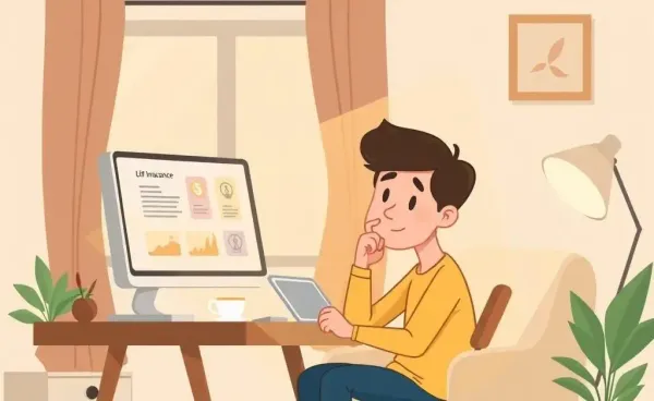 Person reviewing life insurance options at a desk with a cup of tea