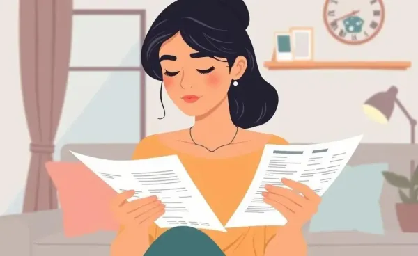 Woman confidently reviewing a medical bill at home