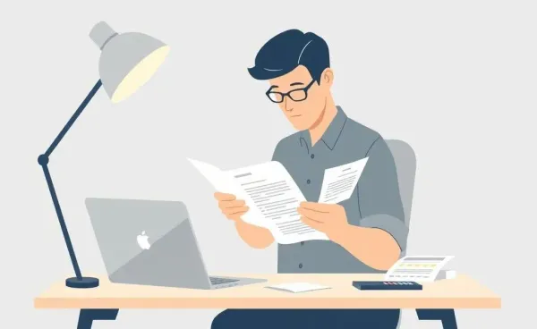 Person reviewing medical bills at a desk.