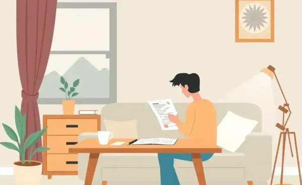 Person reviewing a financial plan with a cozy setting