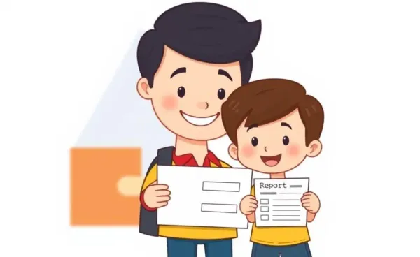 Child being rewarded for good grades by a smiling parent