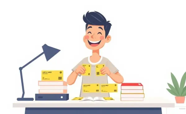 Person organizing reward program cards at a desk