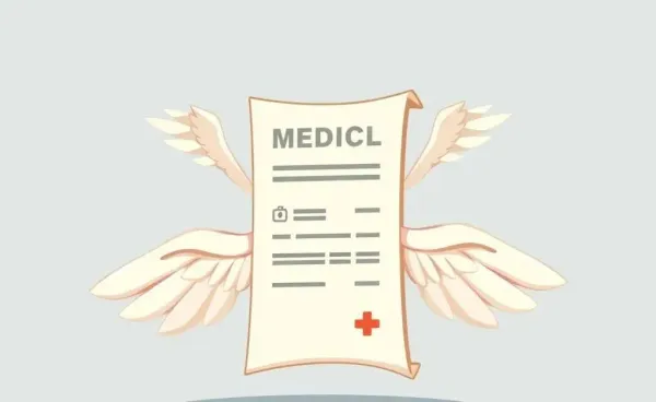 Cartoon of a medical bill with wings symbolizing rising costs