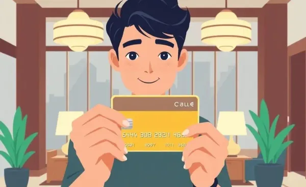Person holding a Ritz-Carlton credit card in a luxury hotel lobby