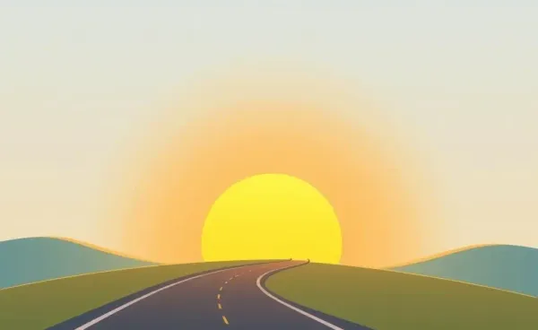 A winding road leading to a sunrise, symbolizing new opportunities