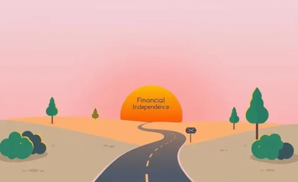 A friendly illustrated roadmap leading to financial independence