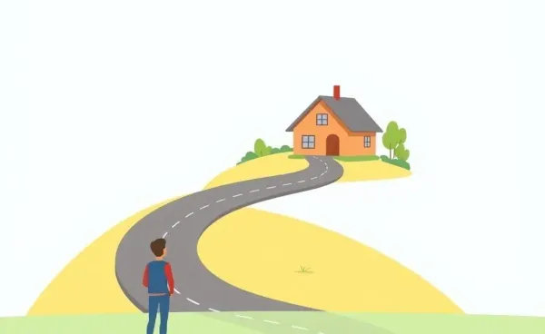 Illustration of a person on a roadmap leading to a house
