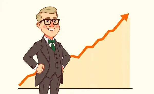 Cartoon of Rockefeller with an upward-trending investment chart