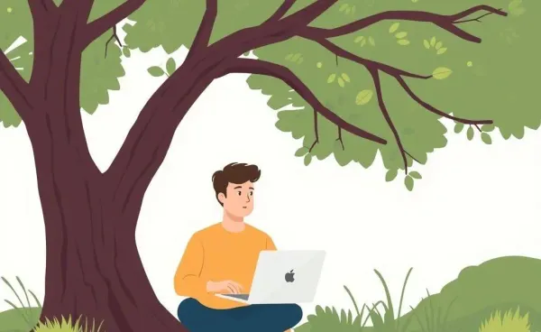 Person contemplating under a tree during a sabbatical