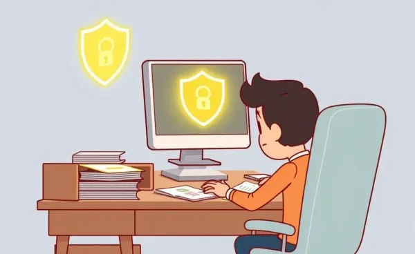 A person at a desk evaluating personal data safeguards.