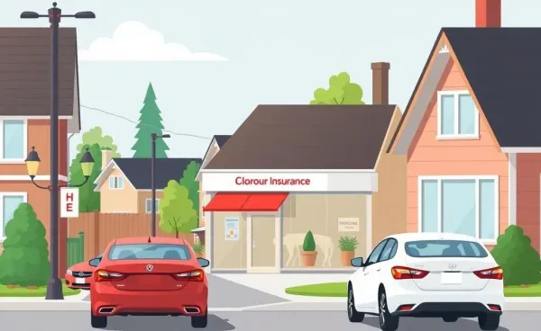 Cartoon showing cars at a Canadian insurance office