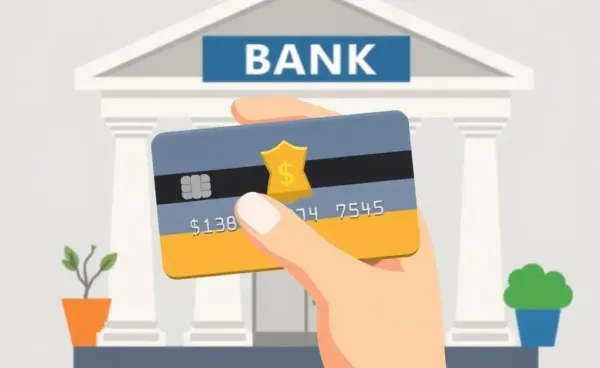Person holding a secured credit card at the bank