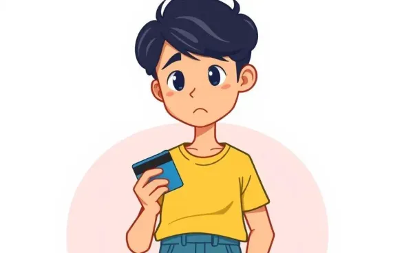 A young person contemplating credit cards for building credit