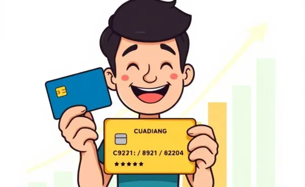 A person holding a secured credit card with bar graphs in the background.