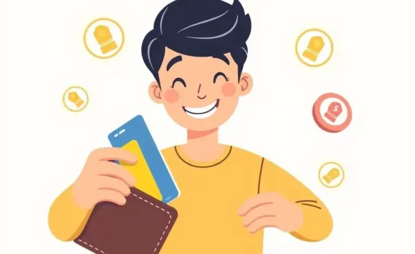 Person selecting credit card with reward icons