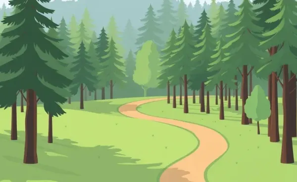 A tranquil path through a lush forest, symbolizing a life's journey