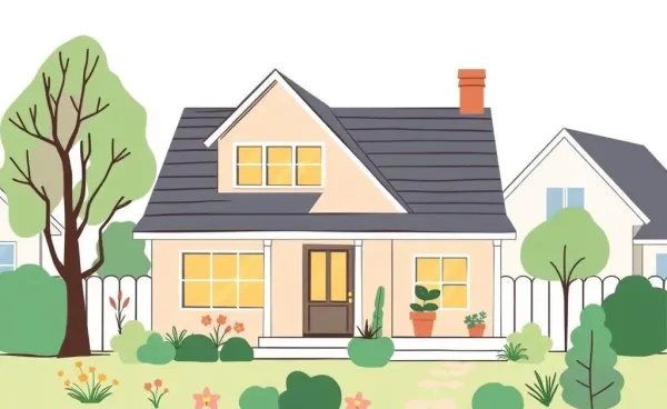 Illustration of a peaceful home with a garden symbolizing long-term investment
